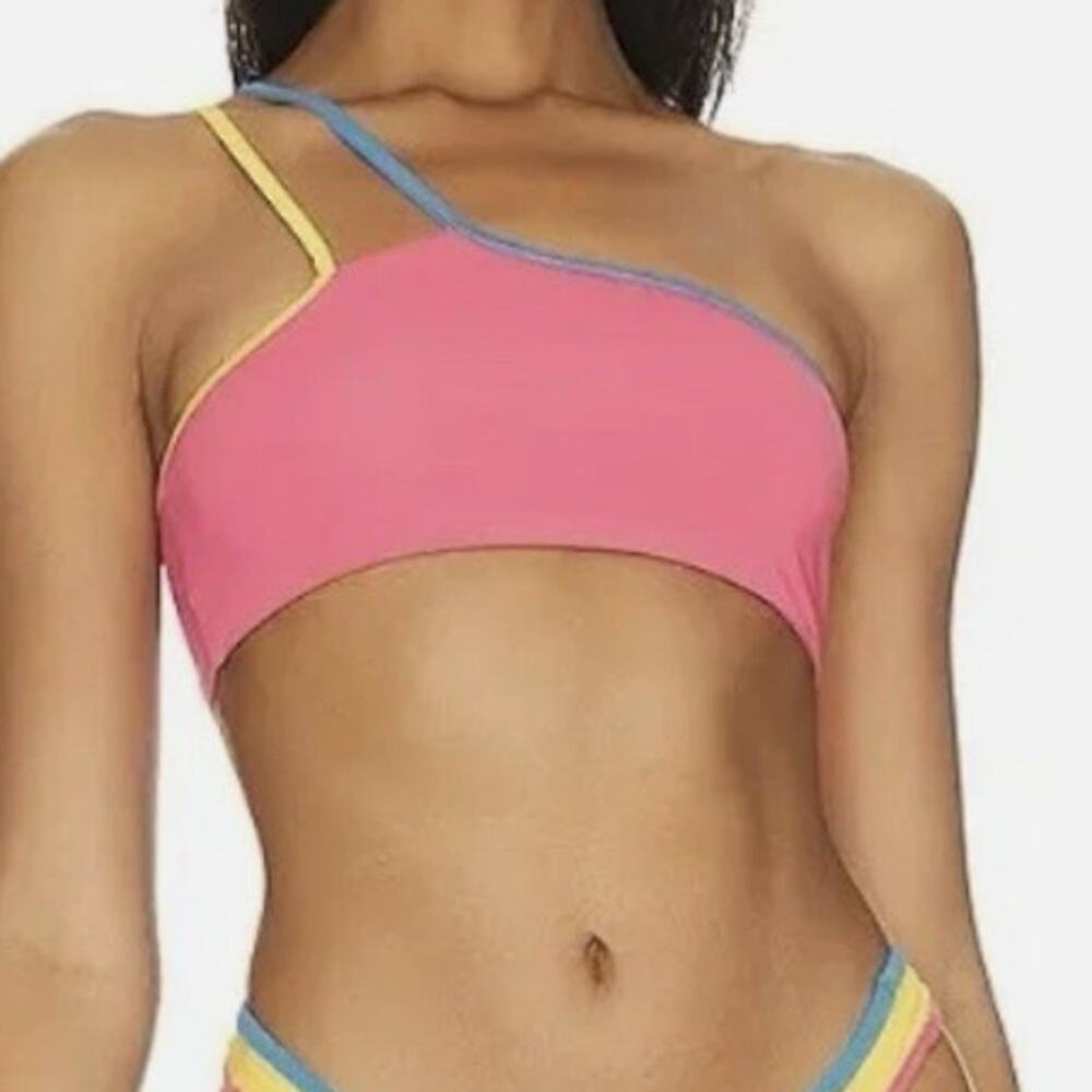 Stone Fox Swim Ibiza Red Blue Yellow One Shoulder Bikini XL Bathing Top NWT